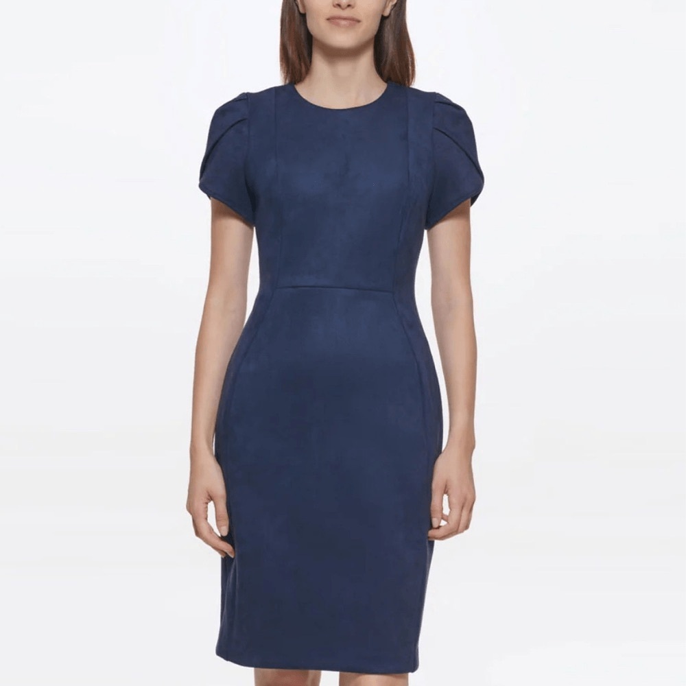 Calvin Klein Classic Navy Faux Suede Dress